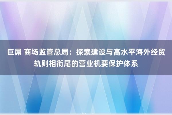 巨屌 商场监管总局：探索建设与高水平海外经贸轨则相衔尾的营业机要保护体系