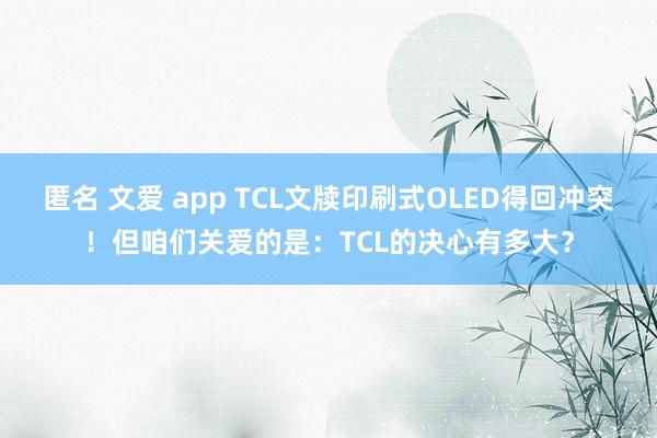 匿名 文爱 app TCL文牍印刷式OLED得回冲突！但咱们关爱的是：TCL的决心有多大？