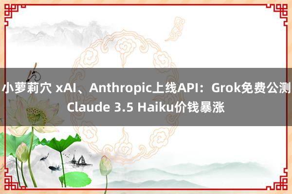 小萝莉穴 xAI、Anthropic上线API：Grok免费公测Claude 3.5 Haiku价钱暴涨