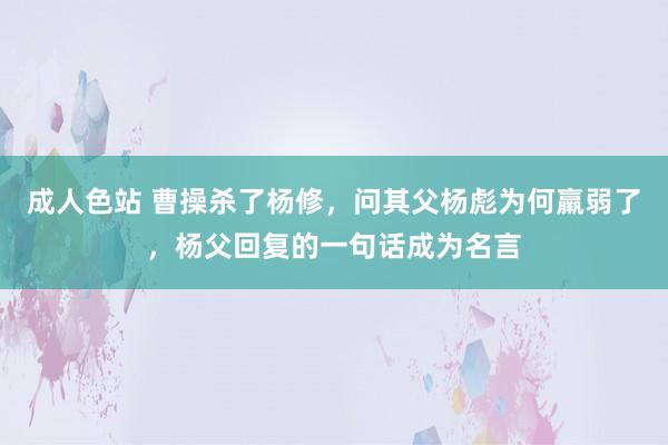 成人色站 曹操杀了杨修，问其父杨彪为何羸弱了，杨父回复的一句话成为名言