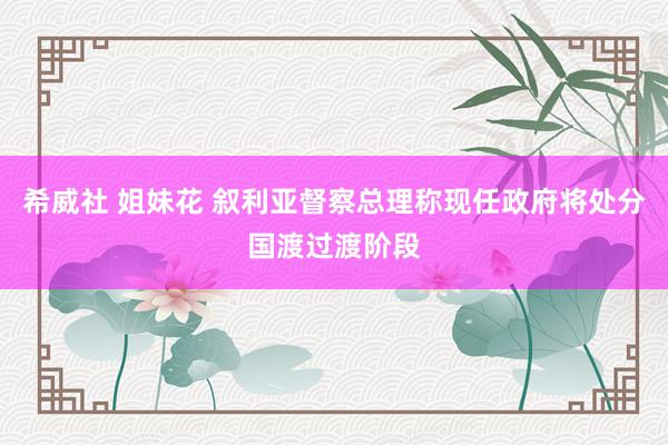 希威社 姐妹花 叙利亚督察总理称现任政府将处分国渡过渡阶段