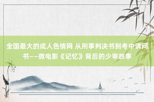 全国最大的成人色情网 从刑事判决书到考中请问书——微电影《记忆》背后的少审故事